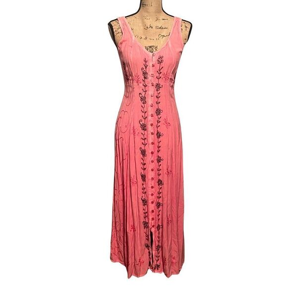 Vtg Momta Pink Button Down Rayon Pagan Sleeveless Women’s Dress size One Size - Picture 10 of 10